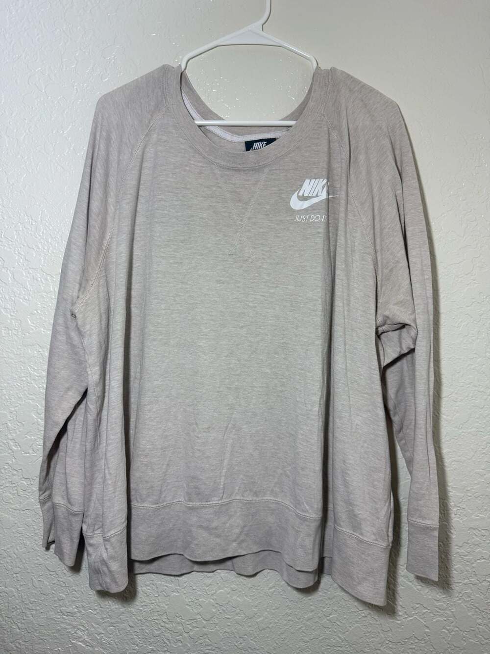 Nike Long Sleeve Sweatshirt Size 3X Oatmeal Heather Just Do It Logo Pullover